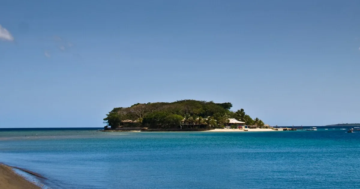 Hideaway Island off Efate, Vanuatu, seen across the lagoon
