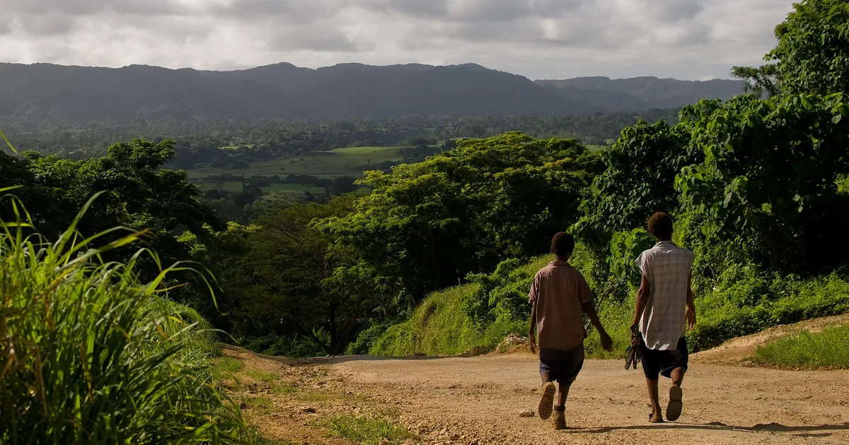 Sunset over pasture and fencing on Efate, Vanuatu